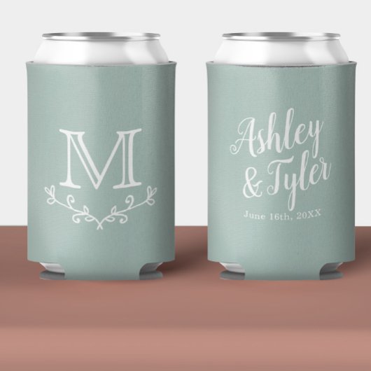 Sage Green Custom Monogrammed Wedding Favor Beer Blikjeskoeler