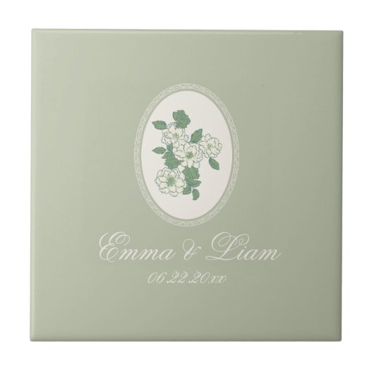 Sage Green Custom Wedding Ceramic Tile Tegeltje (Voorkant)
