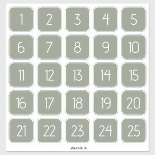 Sage Green Customizable Square Number Stickers  (Vel)