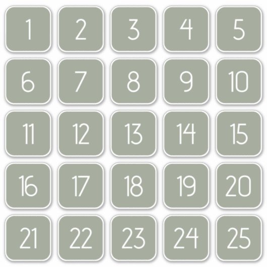 Sage Green Customizable Square Number Stickers  (Devant)