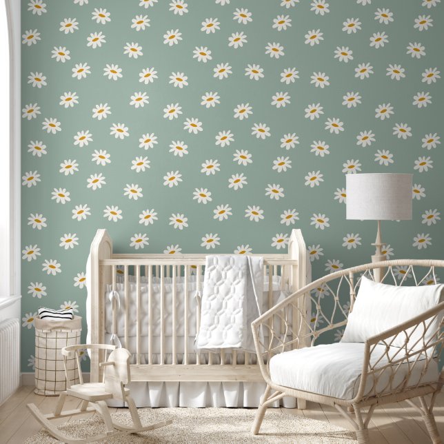 Sage Green Daisy Behang (Kinderen)