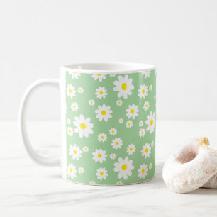Sage Green Daisy Motif Spring Coffee Mug