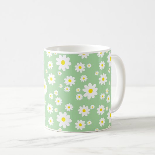 Sage Green Daisy Motif Spring Coffee Mug (Devant droit)