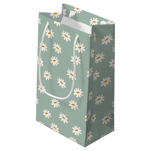 Sage Green Daisy Patroon Klein Cadeauzakje (Achterkant Gekanteld)