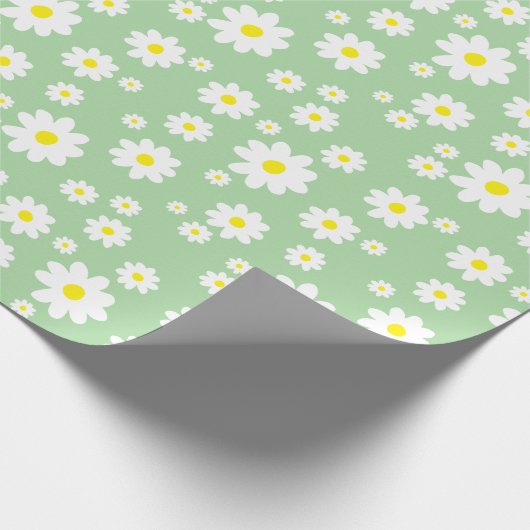 Sage Green Daisy Pattern Wrapping Paper Cadeaupapier (Hoek)