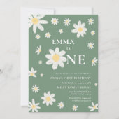 Sage Green Daisy Première 1ère invitation Annivers (Devant)