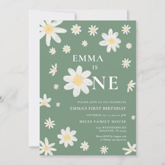 Sage Green Daisy Première 1ère invitation Annivers (Devant)