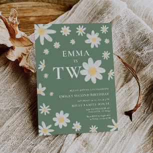 Sage Green Daisy Tweede 2e Verjaardag Twee Kaart