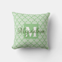 Sage Green Damask Coussin avec Monogram