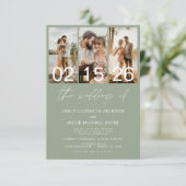 Sage Green De bruiloft van foto QR-code Elegant Kaart (Staand voorkant)
