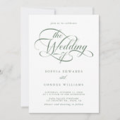 Sage Green Delicate Elegant Script Wedding Kaart (Voorkant)