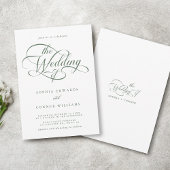 Sage Green Delicate Elegant Script Wedding Kaart