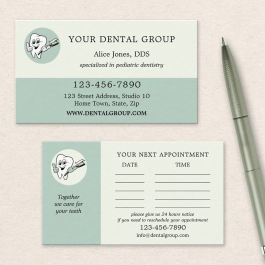 Sage Green Dentist Carte de visite de rendez-vous