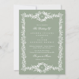 Sage Green Double Monogram Botanisch lijst bruilof Kaart