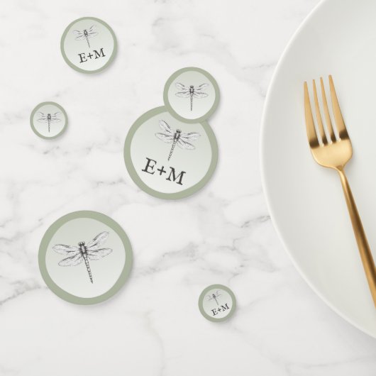 Sage Green Dragonfly Monogram Huwelijk Confetti (Groep)