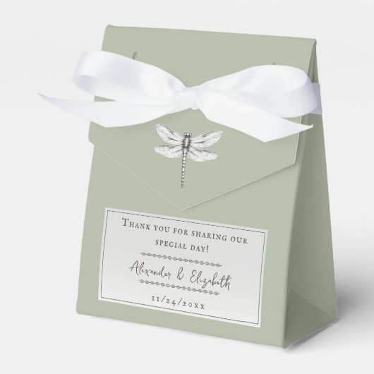 Sage Green Dragonfly Wedding Bedankdoosjes (Voorkant Zijde)