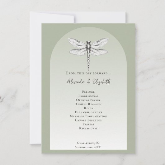 Sage Green Dragonfly Wedding Programma (Voorkant)