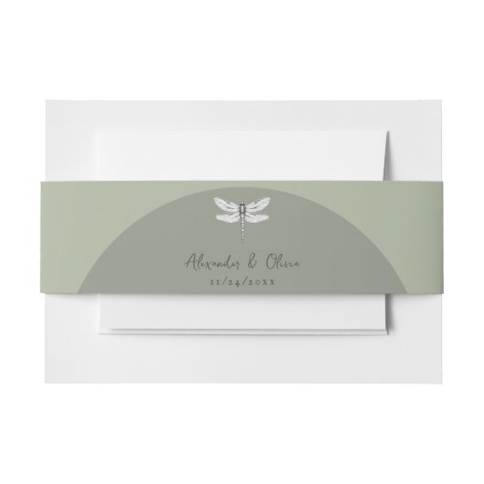 Sage Green Dragonfly Wedding Uitnodigingen Wikkel (Voorkant Voorbeeld)