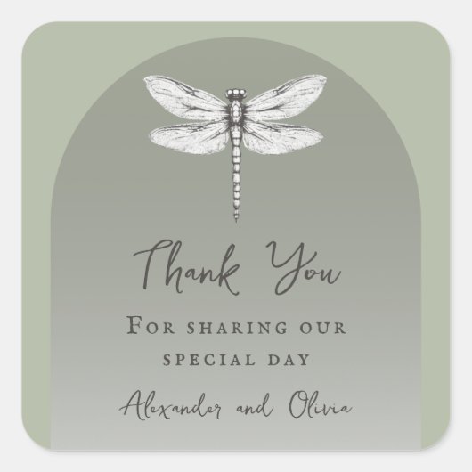 Sage Green Dragonfly Wedding Vierkante Sticker (Voorkant)