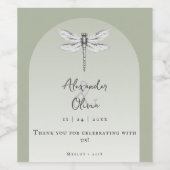 Sage Green Dragonfly Wedding Wijn Etiket (Enkel label)