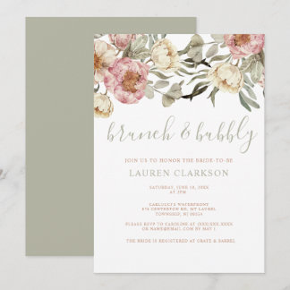 Sage Green Dusty Pink Floral Brunch Vrijgezellenfe Kaart