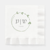 Sage Green Eenvoudige Hart Krans Monogram Trouwen Servet (Voorkant)