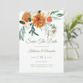 Sage Green Elegant Bloemen Sinaasappel Foto bruilo Save The Date (Staand voorkant)