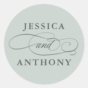 Sage Green Elegant Bruiloft met de namen van het p Ronde Sticker
