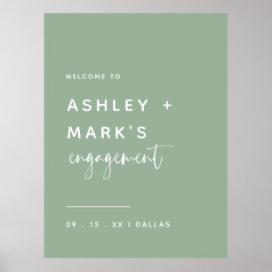 Sage Green Elegant Calligraphy Verloving Welcome Poster