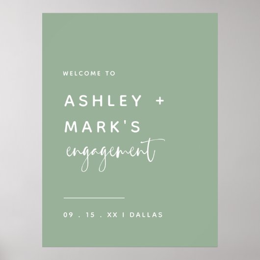 Sage Green Elegant Calligraphy Verloving Welcome Poster (Voorkant)