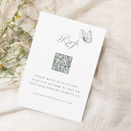 Sage Green Elegant Calligraphy Wedding QR Code RSVP Kaartje