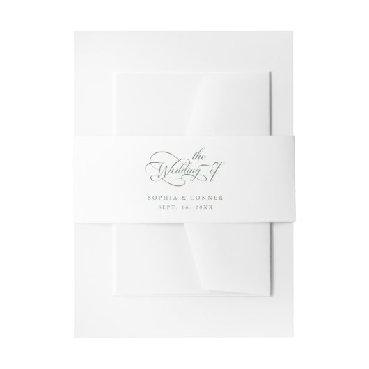 Sage Green Elegant Charm Script Wedding Uitnodigingen Wikkel (Voorkant Voorbeeld)