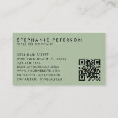 Sage Green Elegant Custom Company Logo QR Code Visitekaartje (Achterkant)