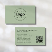 Sage Green Elegant Custom Company Logo QR Code Visitekaartje