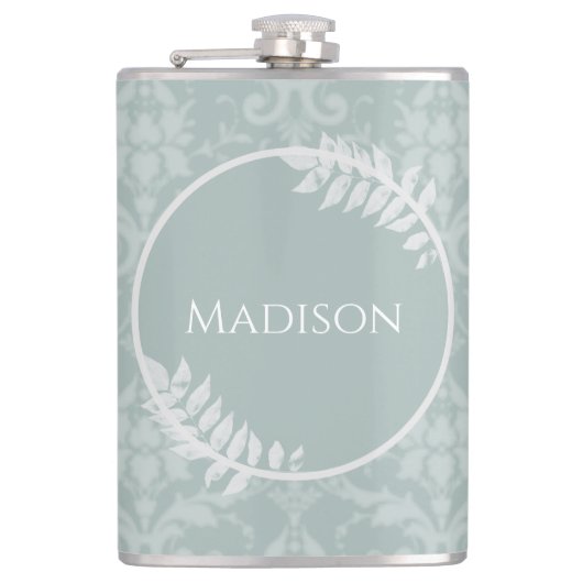 Sage Green Elegant Damask Flask Heupfles (Voorkant)