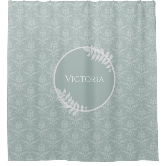 Sage Green Elegant Damask - Gepersonaliseerd Douchegordijn (Voorkant)