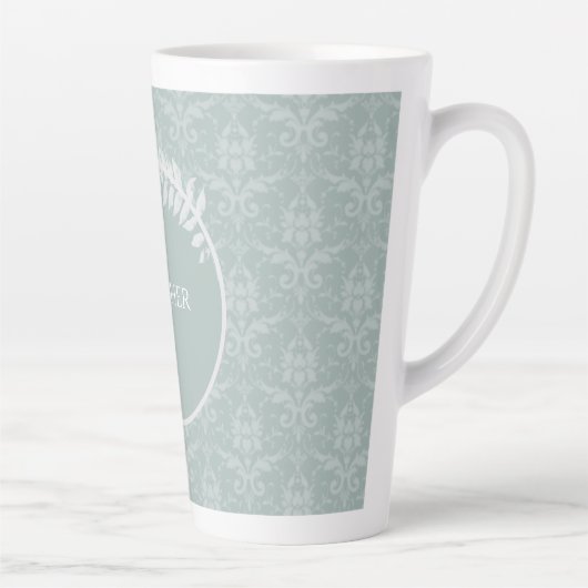 Sage Green Elegant Damask - Gepersonaliseerd Latte Mok (Rechts)