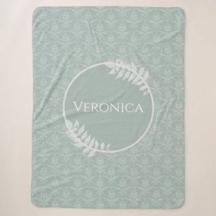 Sage Green Elegant Damask - Gepersonaliseerd Sherpa Deken
