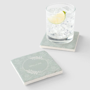 Sage Green Elegant Damask - Gepersonaliseerd Stenen Onderzetter