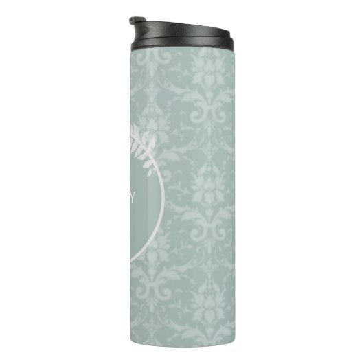Sage Green Elegant Damask - Gepersonaliseerd Thermosbeker (Geroteerd rechts)