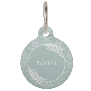 Sage Green Elegant Damask Round Pet Tag Huisdierpenning
