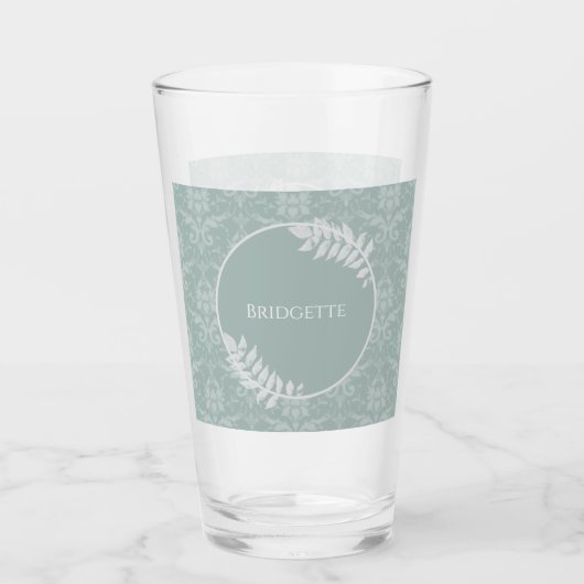 Sage Green Elegant Damask Verre Personnalisé (Devant)