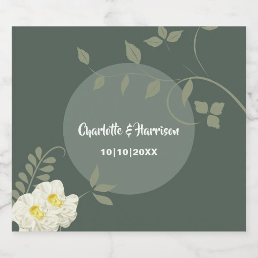 Sage Green Elegant Floral Invitation Sparkling Wijnetiket (Enkel label)