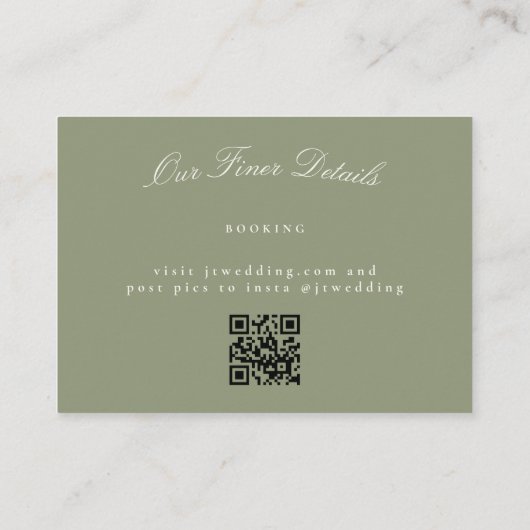 Sage Green Elegant Formele Huwelijk QR CODE RSVP Notitiekaartje (Achterkant)