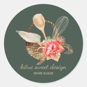 Sage Green Elegant Home Business Bakery Ronde Sticker