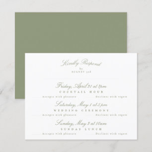 Sage Green Elegant Kalligrafie multi-event RSVP Kaartje