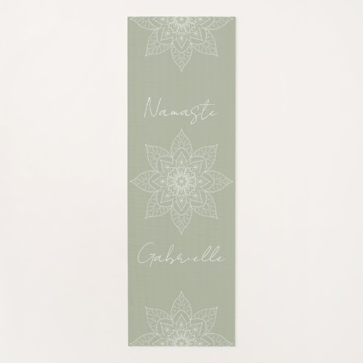 Sage Green Elegant Mandala Namaste Persoonlijk Yogamat (Voorkant)