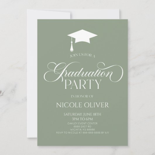 Sage Green Elegant minimalistisch Afstuderen Kaart (Voorkant)