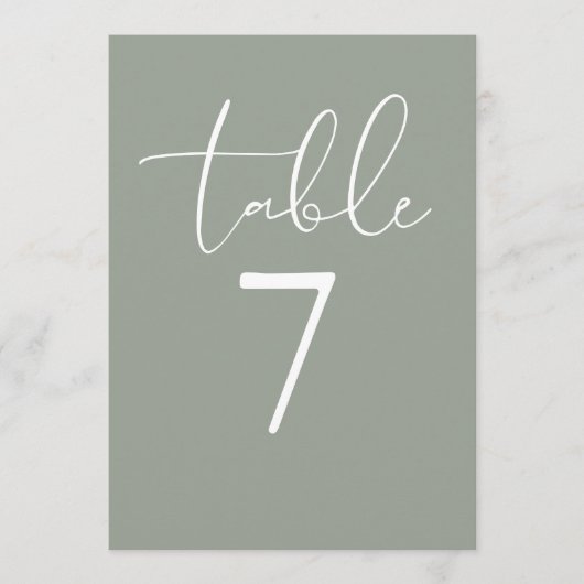 Sage Green Elegant Modern Script Table Number Kaart (Voorkant)