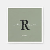 Sage Green Elegant Monogram Script Initiaal bruilo Servet (Voorkant)